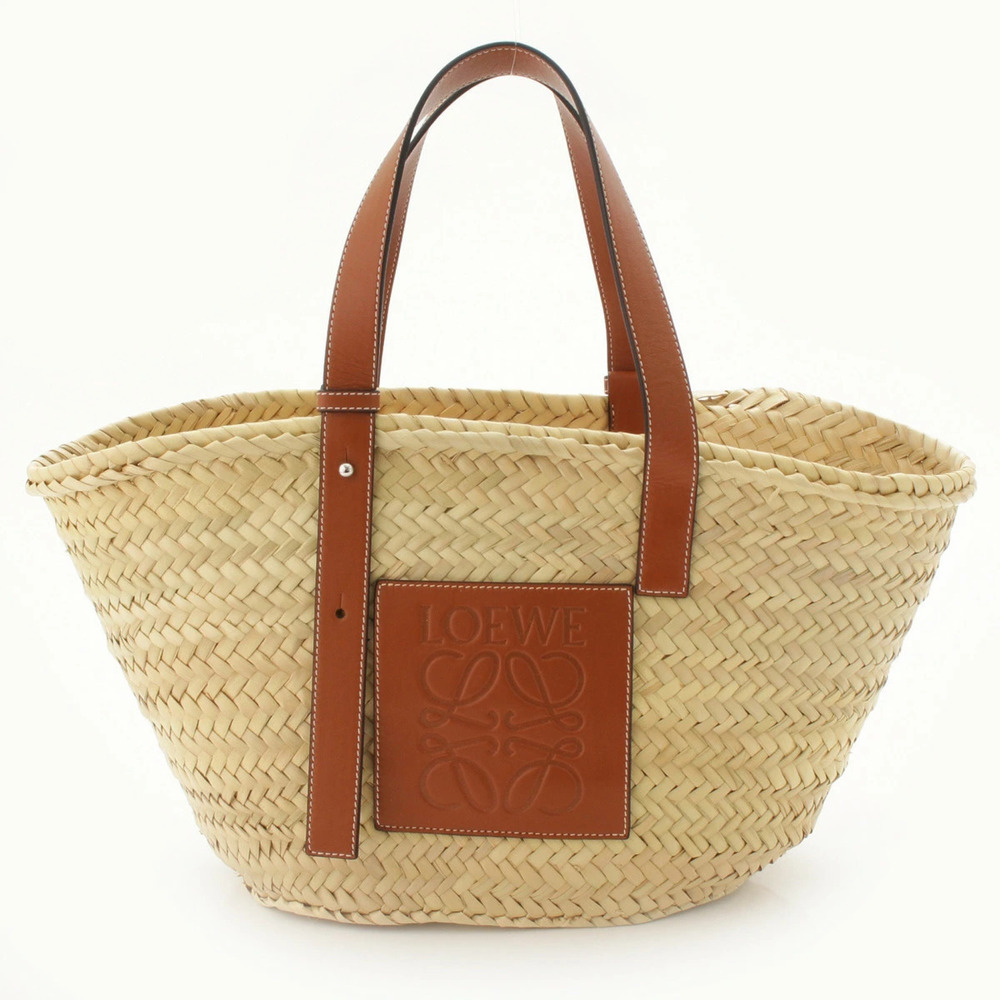 Loewe Leather Straw Tan Basket Bag Beige